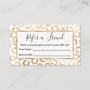 Elegant Gold White Leopard Cheetah Animal Print Referral Card