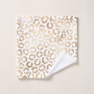 Elegant Gold White Leopard Cheetah Animal Print Wash Cloth
