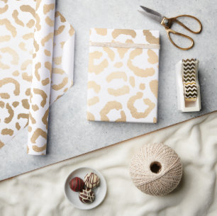 Elegant Gold White Leopard Cheetah Animal Print Wrapping Paper