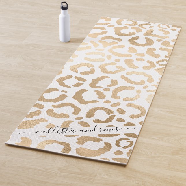 Elegant Gold White Leopard Cheetah Animal Print Yoga Mat (In Situ)