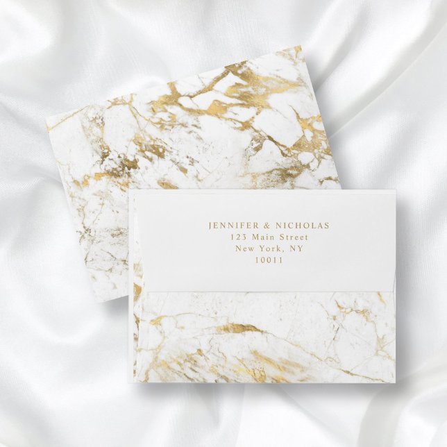 Elegant Gold & White Marble Pattern Address Envelo Envelope (Creator Uploaded)