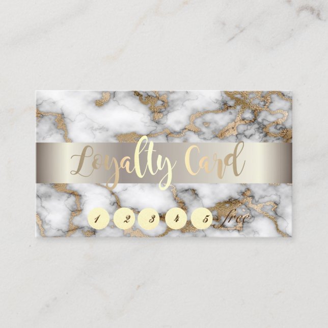 Elegant ,Gold White Marble Stone  Loyalty Card (Front)