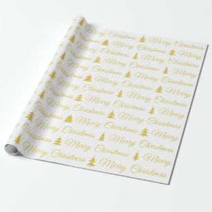 Elegant Gold White Merry Christmas Quote Wrapping Paper