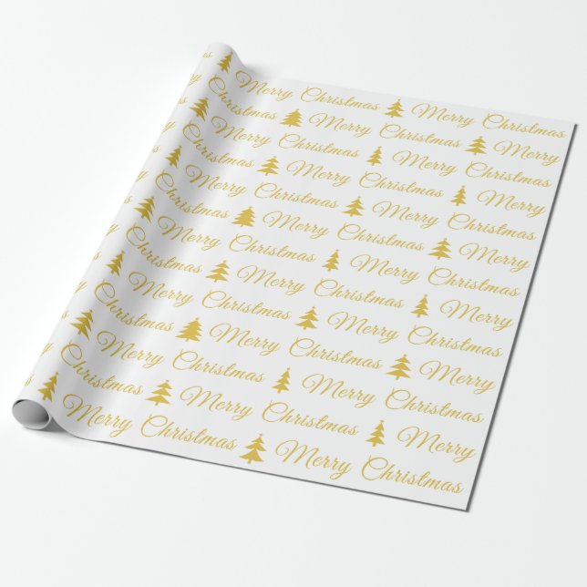 Elegant Gold White Merry Christmas Quote Wrapping Paper (Unrolled)