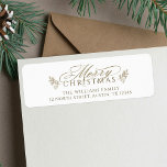 Elegant Gold White Merry Christmas Return Address<br><div class="desc">This Christmas return address label featuring a 'Merry Christmas' script with pinecone twigs. For more advanced customisation of this design,  please click the DESIGN TOOL BUTTON above!</div>