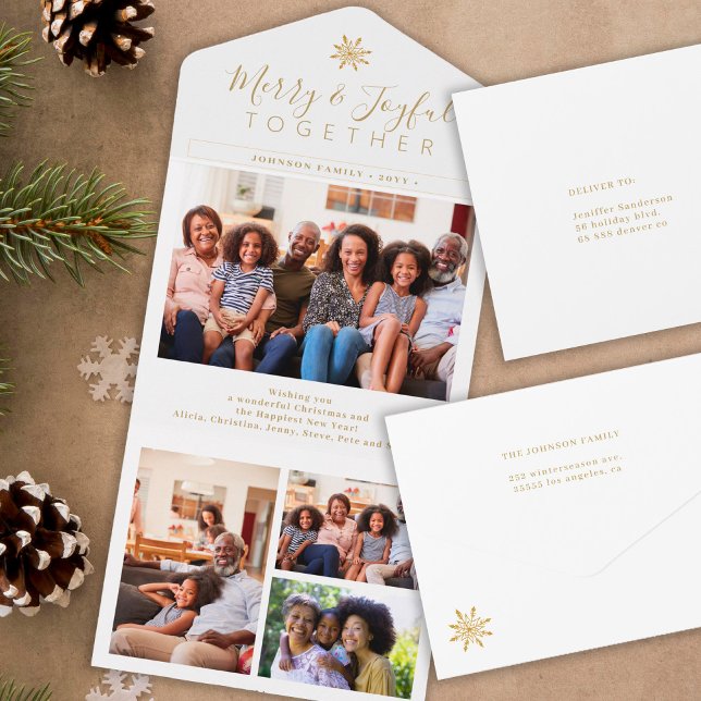 Elegant gold white minimal photo collage holiday all in one invitation (Creator Uploaded)