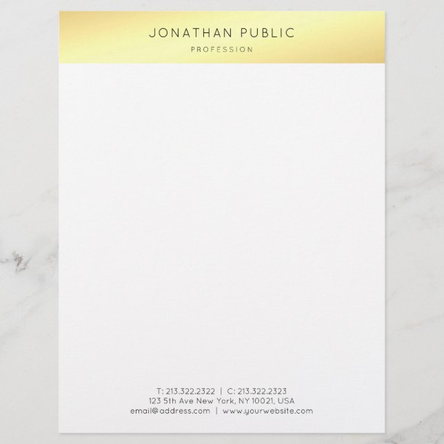 Elegant Gold White Minimalist Modern Professional Custom Letterhead (Front)