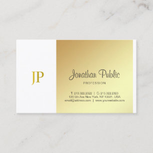 Elegant Gold White Monogram Plain Script Luxury Business Card