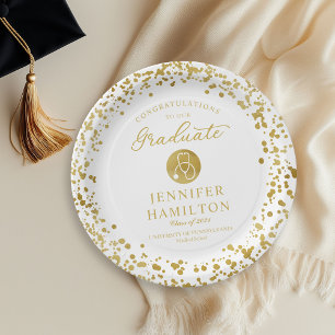 Elegant Gold White Nurse Doctor Graduation Paper Plate