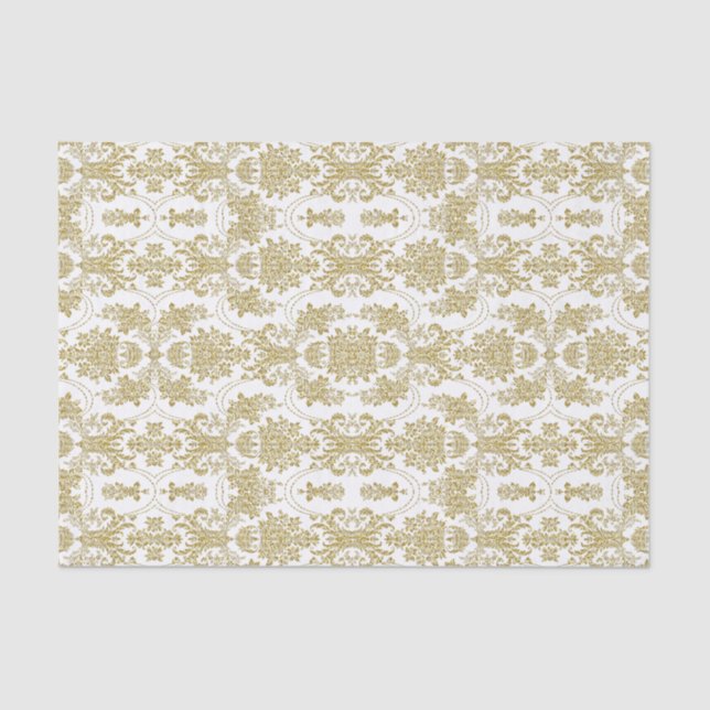 Elegant Gold & White Ornate Floral Pattern Tissue Paper (Front)