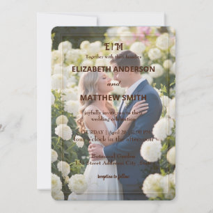 Elegant Gold & White Overlay photo Flowers wedding Invitation