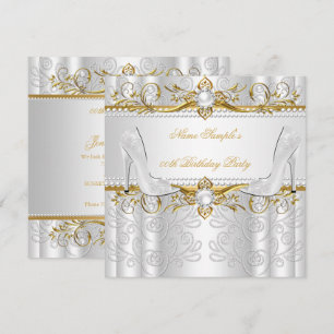 Elegant Gold White Pearl Diamond High Heels Party Invitation