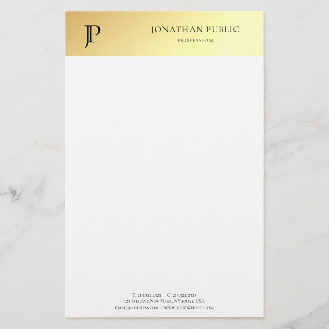 Elegant Gold White Personalised Modern Template Stationery (Front)