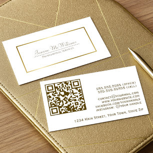 Elegant Gold & White Professional QR Code Business Card