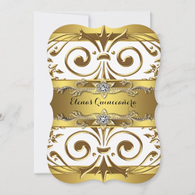 Elegant Gold White Quinceanera Invitation (Front)