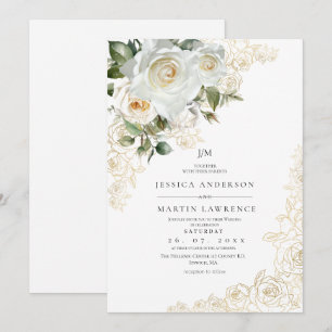 Elegant Gold White Rose Wedding Invitation