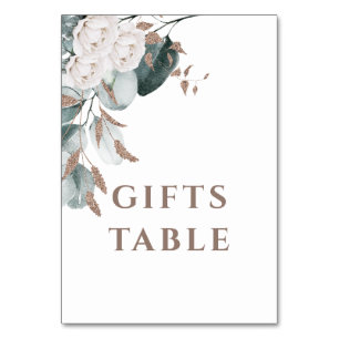 Elegant Gold White Roses Watercolor Greenery Gifts Table Number