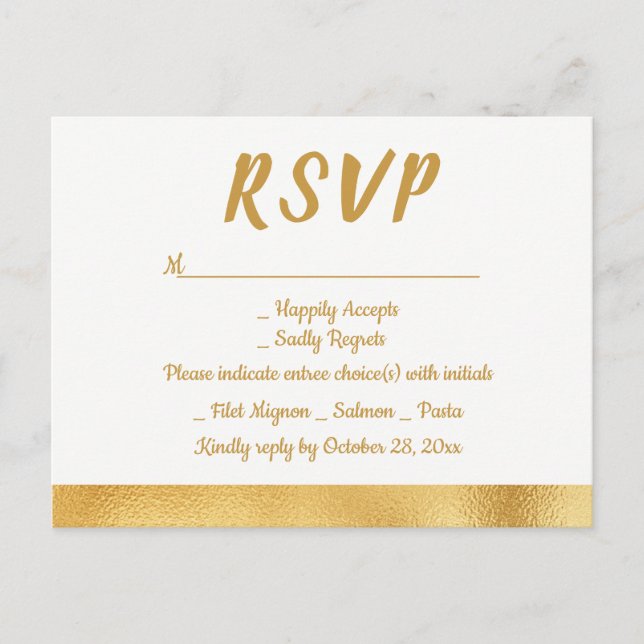 Elegant Gold & White RSVP Glam Wedding Party Invitation Postcard (Front)