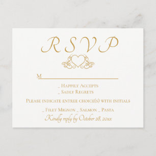Elegant Gold & White RSVP Heart Wedding Party Invitation Postcard