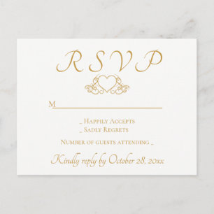 Elegant Gold & White RSVP Heart Wedding Party Invitation Postcard