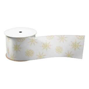 Elegant Gold White Snowflake Original Satin Ribbon