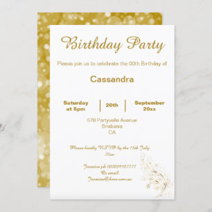 ELEGANT GOLD WHITE SPARKLES CUSTOM BIRTHDAY INVITATION