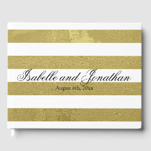 Elegant Gold & White Stripes Personalised Wedding Guest Book