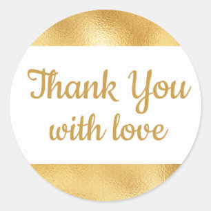 Elegant Gold & White Thank You Glam Wedding Classic Round Sticker