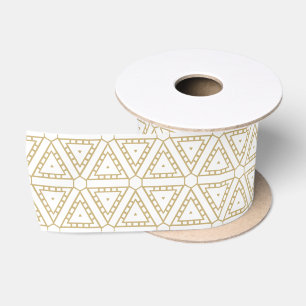 Elegant gold white triangular geometric pattern satin ribbon