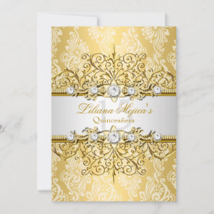 Elegant Gold White Vintage Glamour Quinceanera Invitation