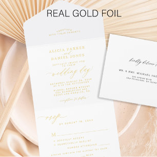 Elegant gold white wedding foil all in one invitation