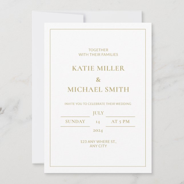 Elegant Gold & White Wedding Invitation (Front)