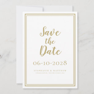 Elegant Gold & White Wedding Script Simple Modern Save The Date