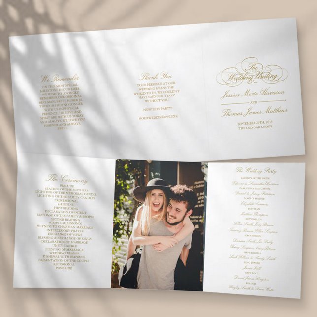Elegant Gold & White Wedding Tri-Fold Programme (Creator Uploaded)