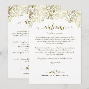 Elegant Gold & White Wedding Welcome & Itinerary Programme