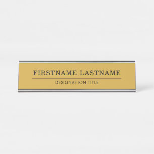 Elegant Gold White with Name Title Simple Line Desk Name Plate
