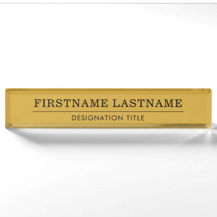 Elegant Gold White with Name Title Simple Line Nameplate