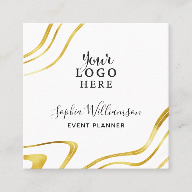 Elegant Gold White Your Logo  Square Business Card (Front)
