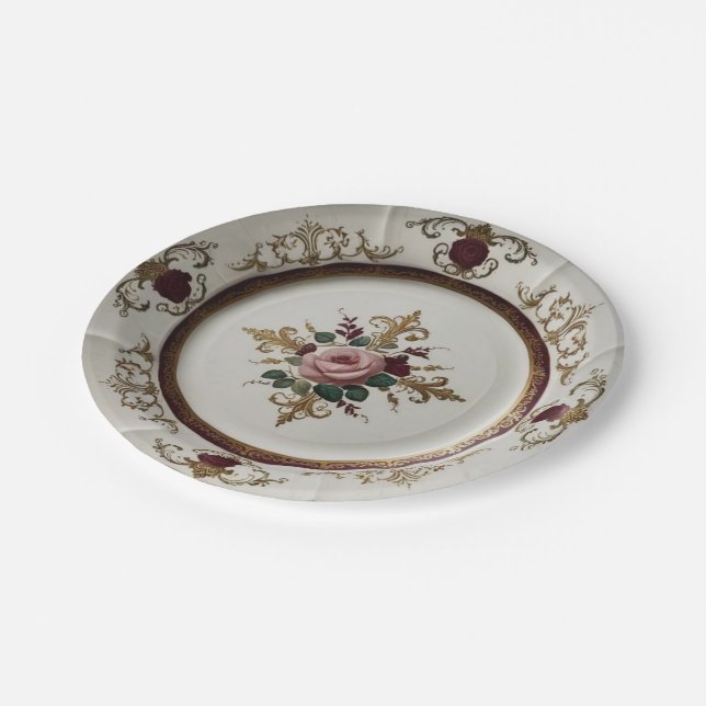 Elegant Gold wildflower Floral Ceramic Wedding Paper Plate (Angled)