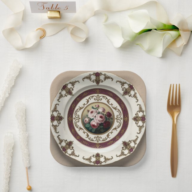 Elegant Gold wildflower Floral Ceramic Wedding Paper Plate (Wedding)