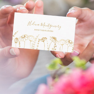 Elegant Gold Wildflower Sketch Feminine Business Card