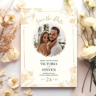 Elegant Gold Wildflowers Photo Boho Wedding Invitation