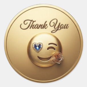 Elegant Gold Winking Smiley Face "Thank You" Round Classic Round Sticker