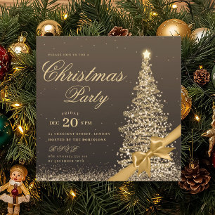 Elegant Gold Winter Christmas Tree Bow Party  Invitation