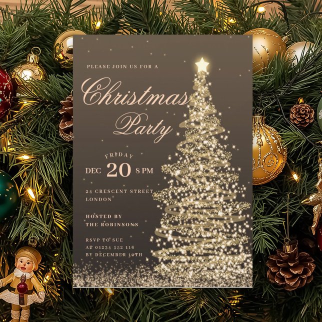 Elegant Gold Winter Christmas Tree Holiday Party  Invitation (Elegant Gold Winter Christmas Tree Holiday Party Invitation)