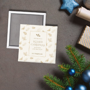 Elegant Gold Winter Leaves Christmas Magnet