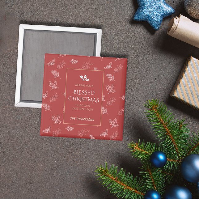 Elegant Gold Winter Leaves Red Christmas Magnet (Creator Uploaded)