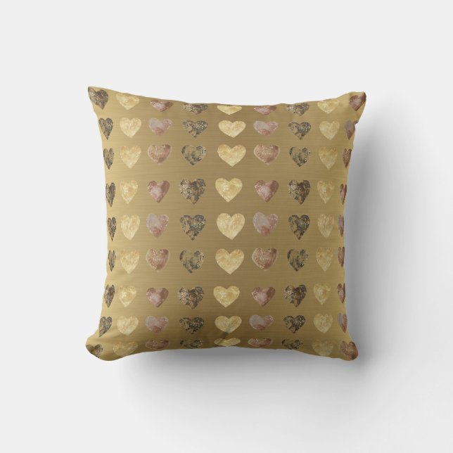 Elegant Gold with Watercolor Hearts Pattern Cushion (Front)