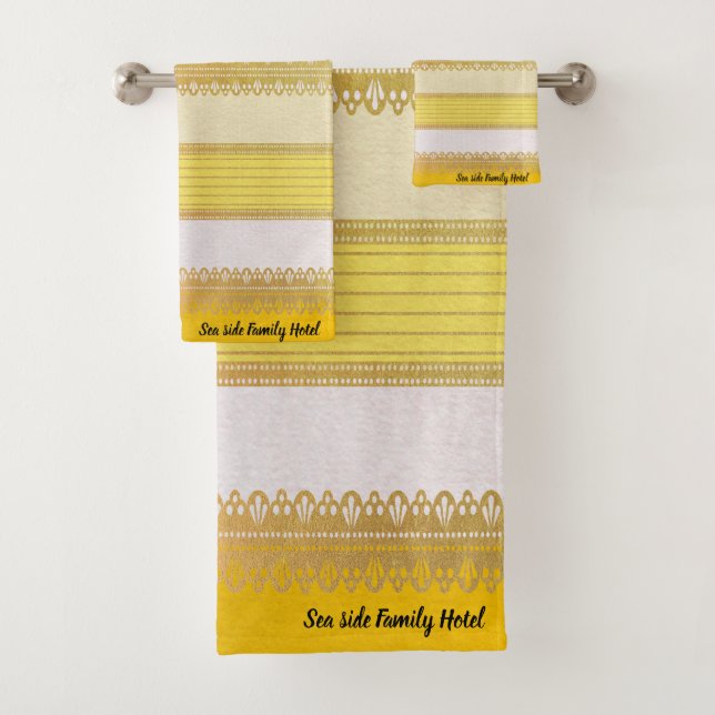 Elegant Gold with yellow and white Stripe Bath Towel Set (Insitu)