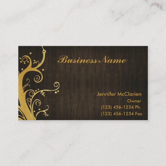Elegant Gold & Wood grain Business Card (Front)